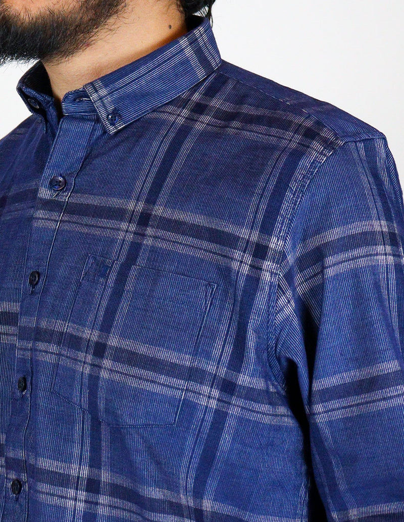 CAMISA MANGA LARGA AZUL CUADROS PANA 100% ALGODÓN  REF 2309434 E