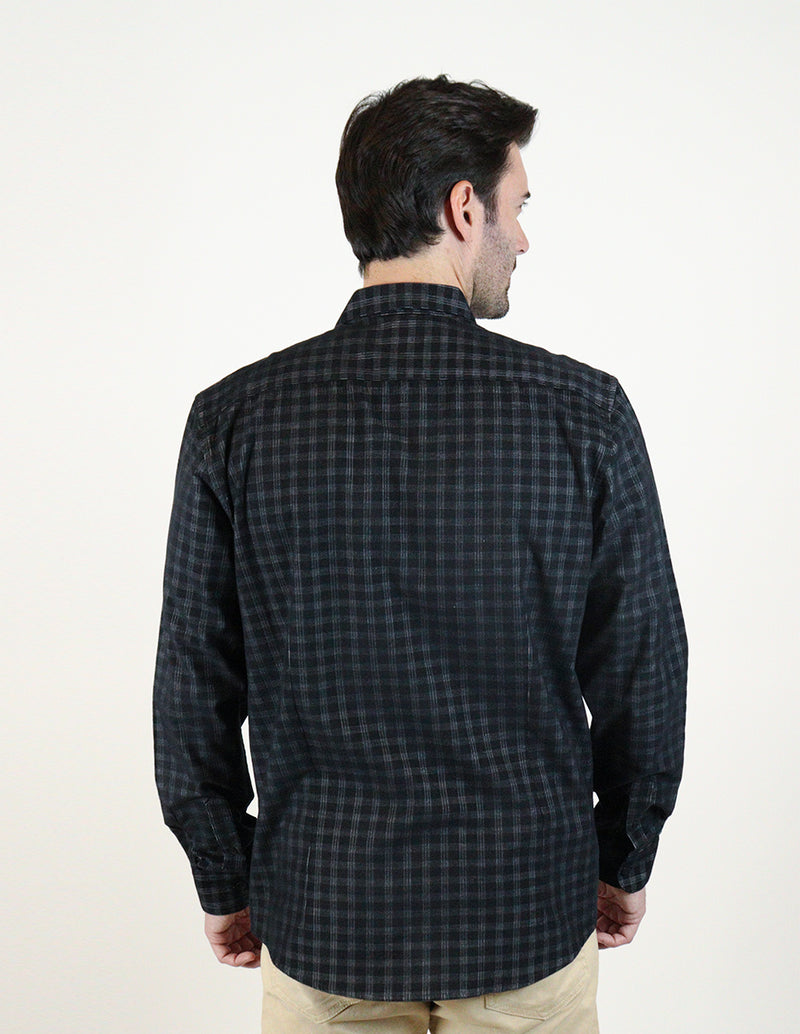 CAMISA MANGA LARGA NEGRO CUADROS PANA  REF 2309443