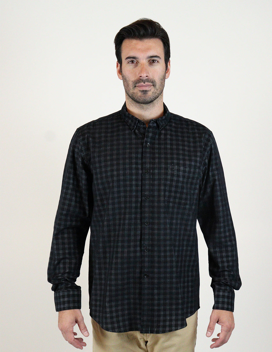 CAMISA MANGA LARGA NEGRO CUADROS PANA  REF 2309443