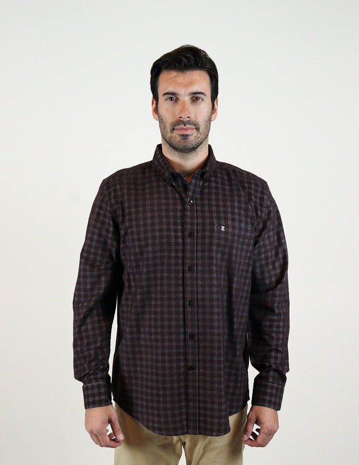 CAMISA MANGA LARGA VINO CUADROS PANA  REF 2309445