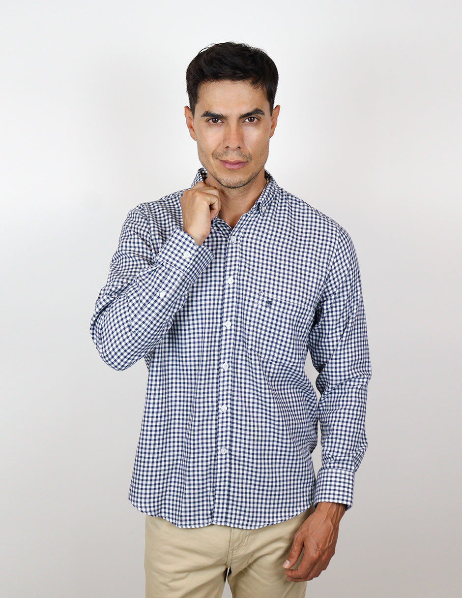 CAMISA MANGA LARGA AZUL CUADROS FRANELA REF 2309447