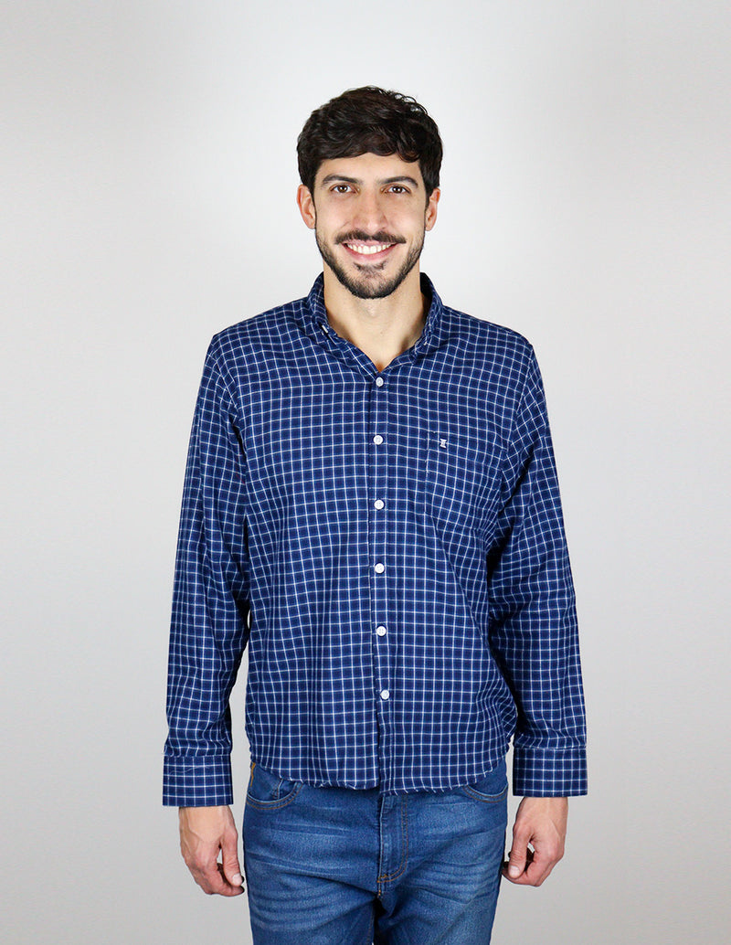 CAMISA MANGA LARGA AZUL CUADROS FRANELA  REF 2309450