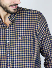 CAMISA MANGA LARGA CAFE CUADROS FRANELA  REF 2309451