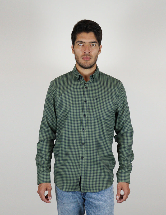 CAMISA MANGA LARGA VERDE CUADROS FRANELA TALLA REGULAR REF 2309454