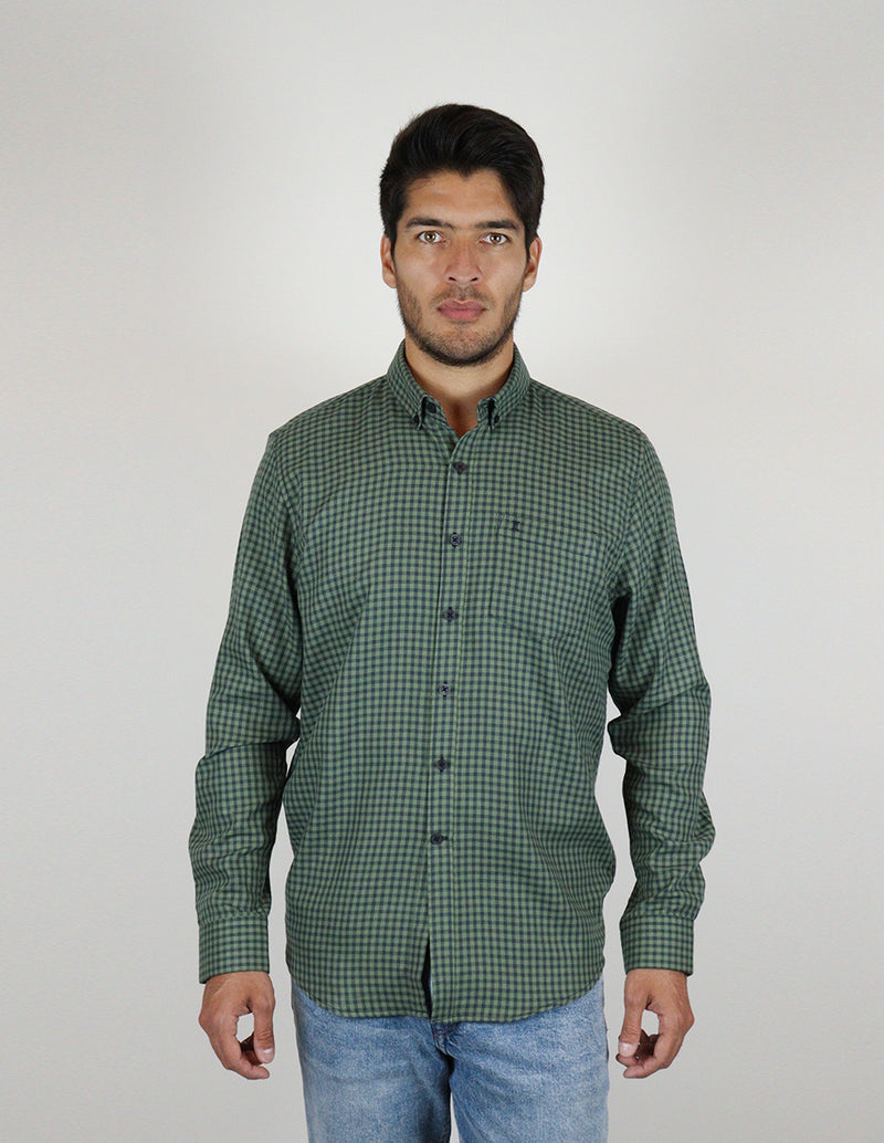 CAMISA MANGA LARGA VERDE CUADROS FRANELA TALLA REGULAR REF 2309454