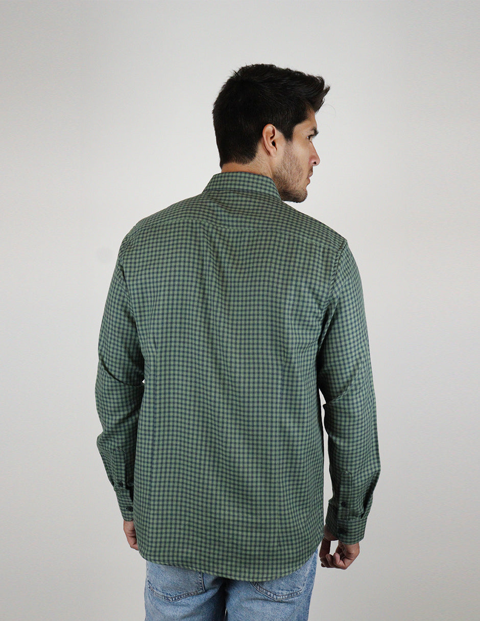 CAMISA MANGA LARGA VERDE CUADROS FRANELA TALLA REGULAR REF 2309454