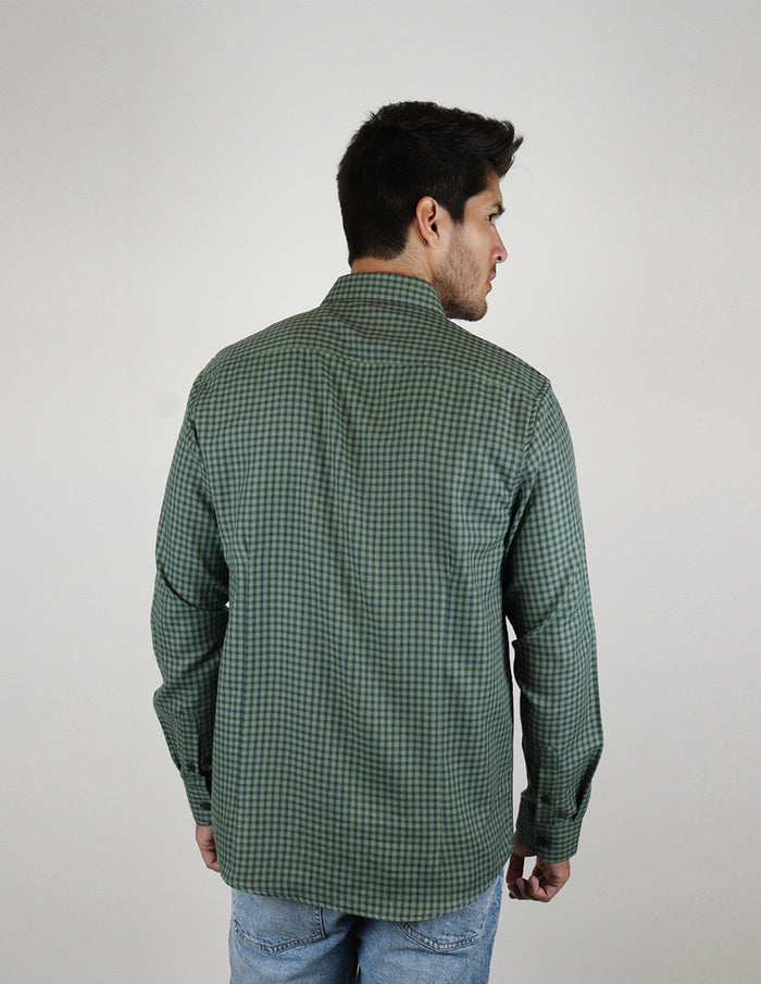 CAMISA MANGA LARGA VERDE CUADROS FRANELA TALLA REGULAR REF 2309454