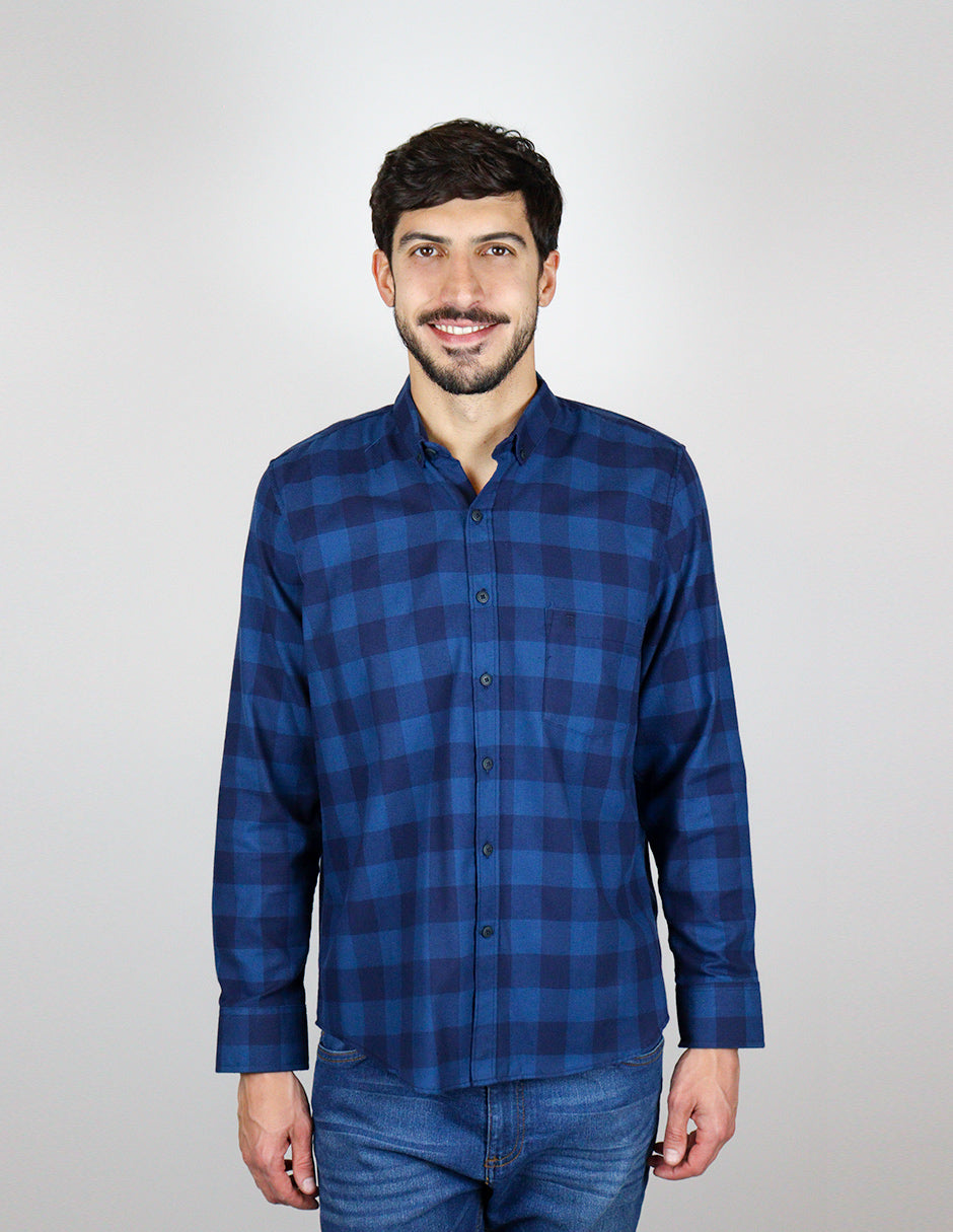 CAMISA MANGA LARGA AZUL CUADROS FRANELA REF 2309455