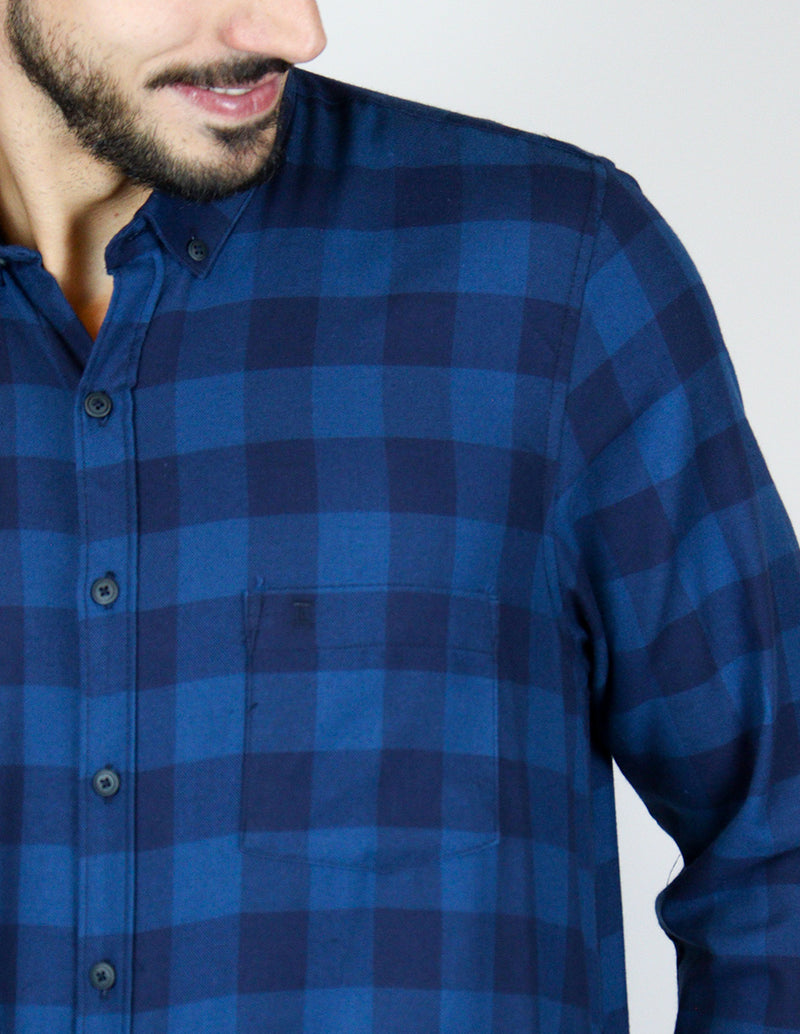 CAMISA MANGA LARGA AZUL CUADROS FRANELA REF 2309455