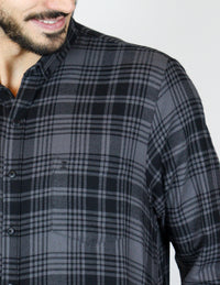 CAMISA MANGA LARGA GRIS CUADROS FRANELA REF 2309456