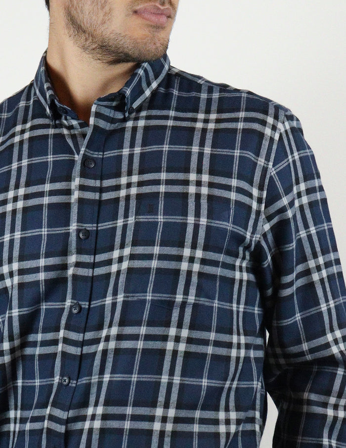 CAMISA MANGA LARGA GRIS CUADROS FRANELA REF 2309457