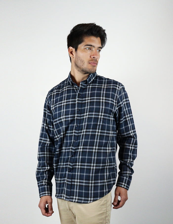 CAMISA MANGA LARGA GRIS CUADROS FRANELA REF 2309457