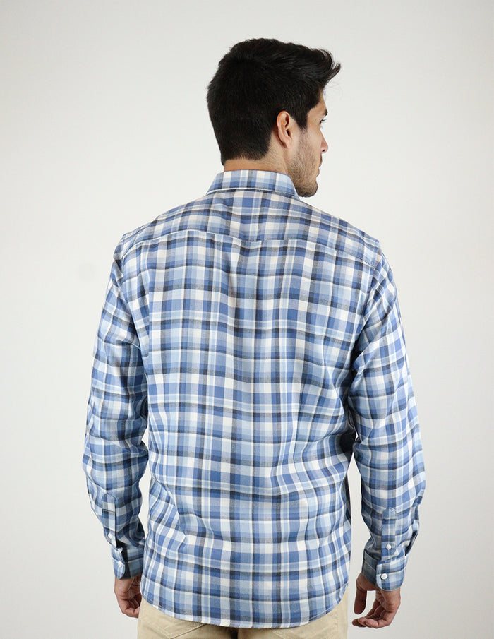 CAMISA MANGA LARGA AZUL CUADROS FRANELA  REF 2309459