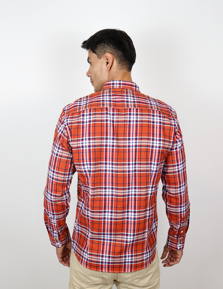 CAMISA MANGA LARGA NARANJA CUADROS FRANELA REF 2309461