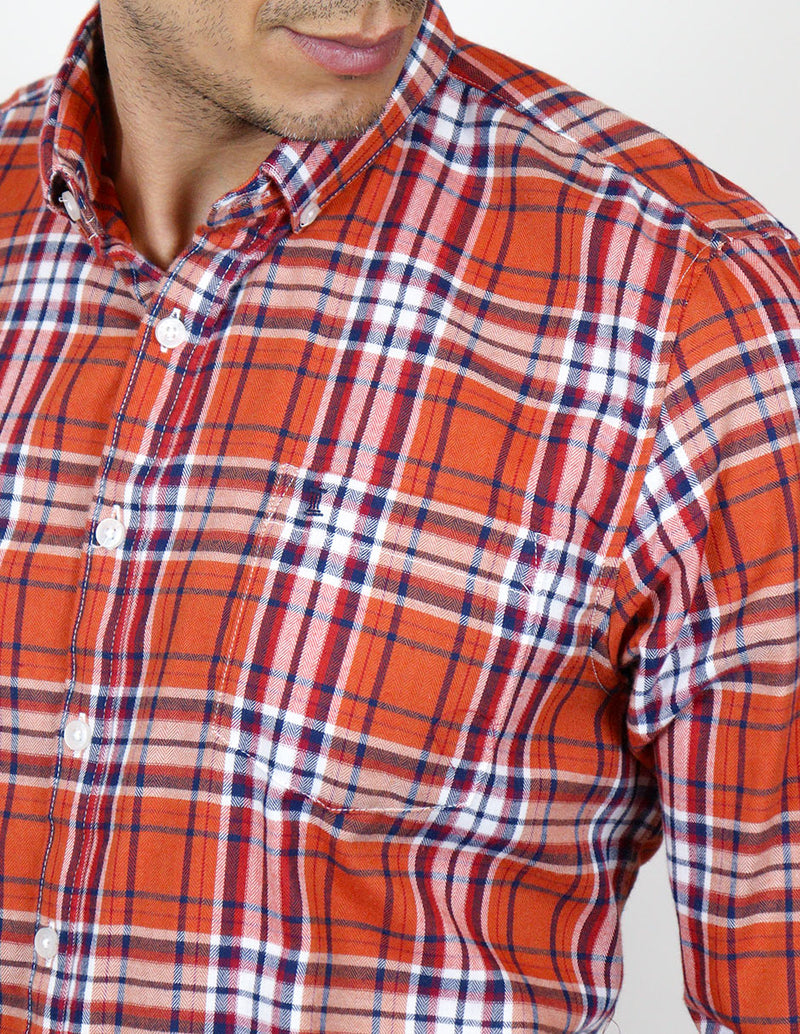 CAMISA MANGA LARGA NARANJA CUADROS FRANELA REF 2309461