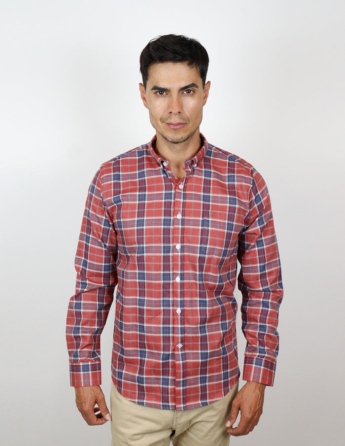 CAMISA MANGA LARGA ROJO CUADROS FRANELA  REF 2309463