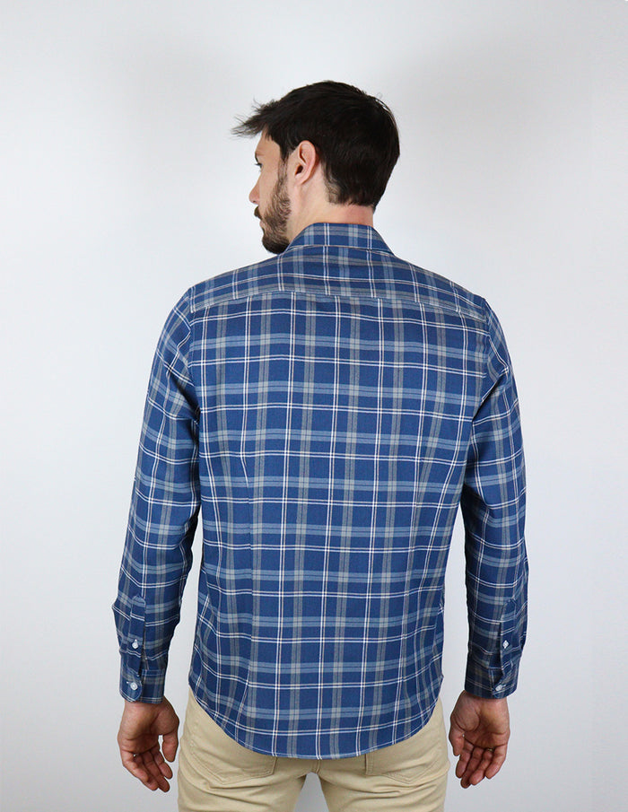 CAMISA MANGA LARGA AZUL CUADROS FRANELA  REF 2309464