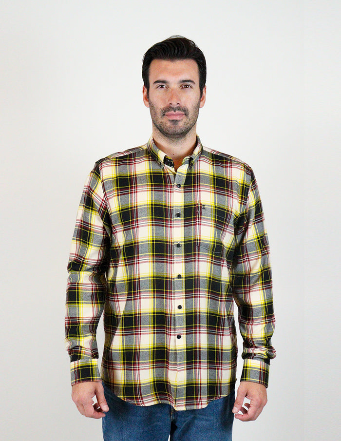 CAMISA MANGA LARGA AMARILLO CUADROS FRANELA  REF 2309466