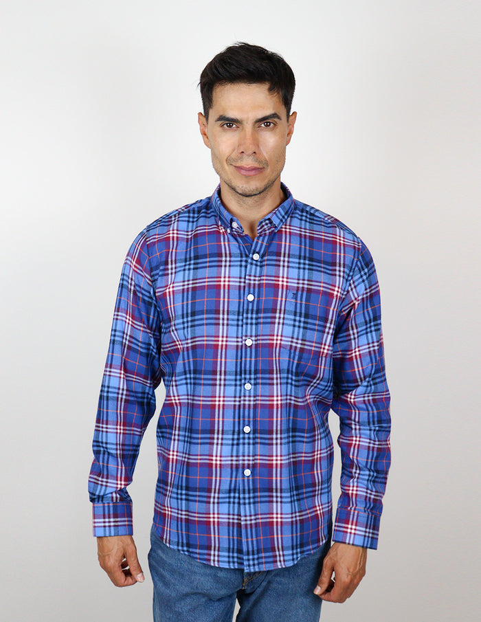 CAMISA MANGA LARGA AZUL CUADROS FRANELA REF 2309467