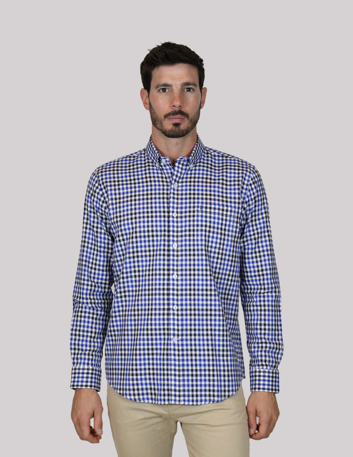 CAMISA MANGA LARGA AZUL CUADROS 100% ALGODÓN REF 2310469