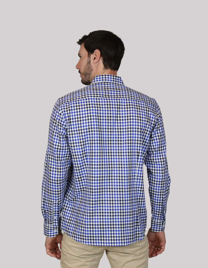 CAMISA MANGA LARGA AZUL CUADROS 100% ALGODÓN REF 2310469