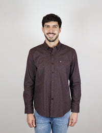 Camisa Estampada Café de Manga Larga 100% Algodón 2310472