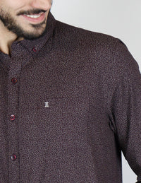 Camisa Estampada Café de Manga Larga 100% Algodón 2310472
