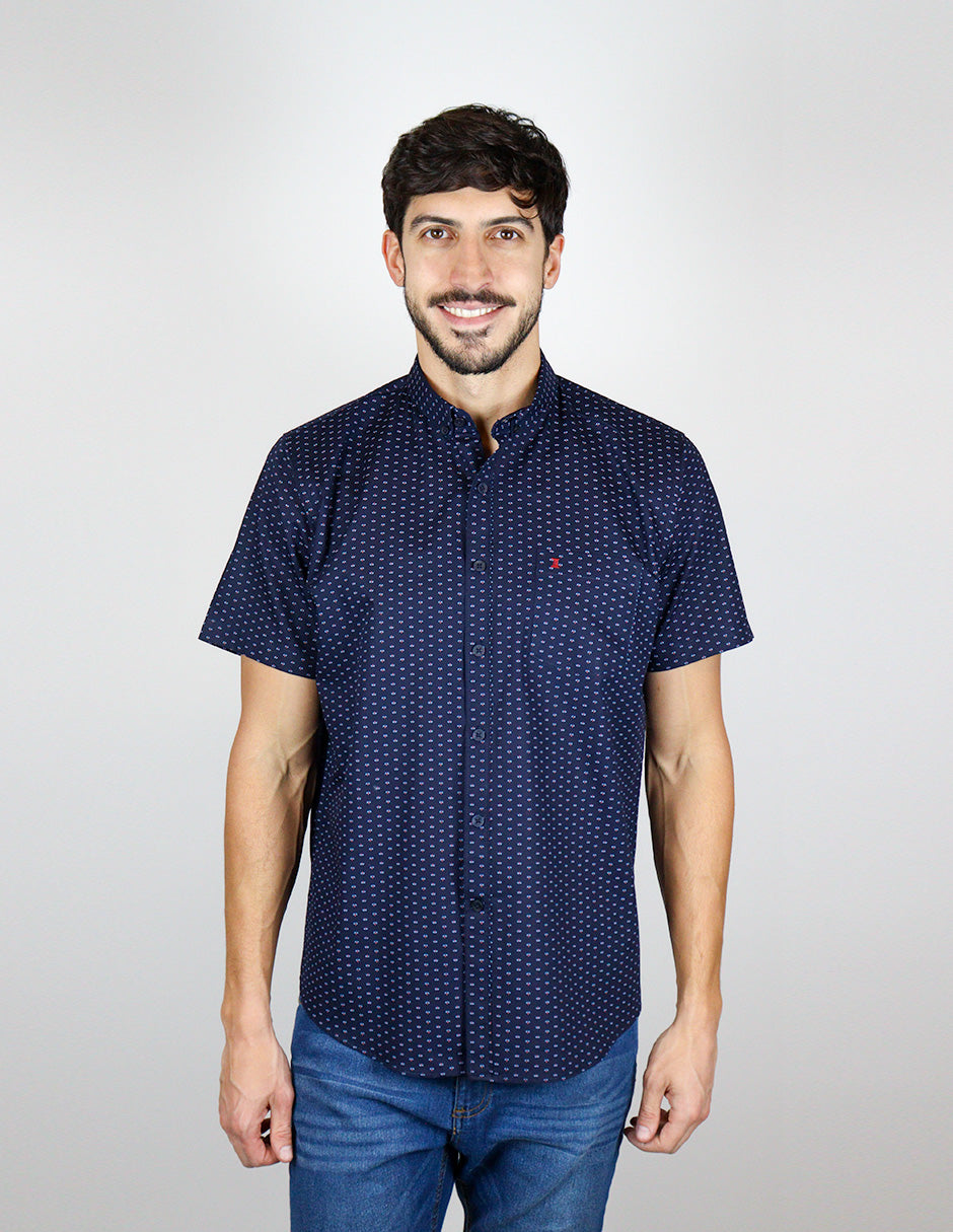 CAMISA MANGA CORTA AZUL ESTAMPADO 100% ALGODÓN REF 2310478 – dioromx