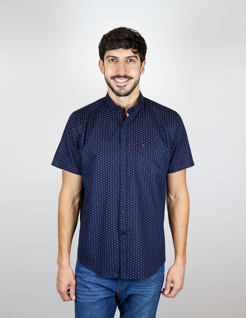 CAMISA MANGA CORTA AZUL ESTAMPADO 100% ALGODÓN REF 2310478