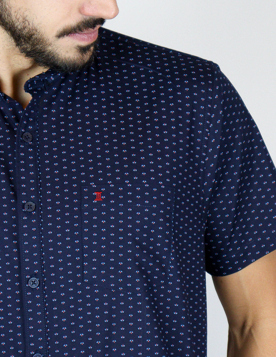 CAMISA MANGA CORTA AZUL ESTAMPADO 100% ALGODÓN REF 2310478