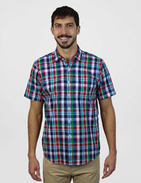 Camisa Para Caballero Casual Manga Corta Cuadros Multicolor 100% Algodón