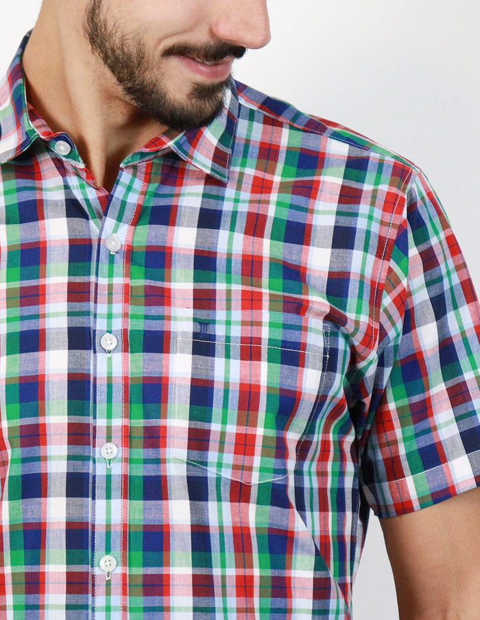 Camisa Manga Corta 100% Algodón Multicolor Estilo Cuadros