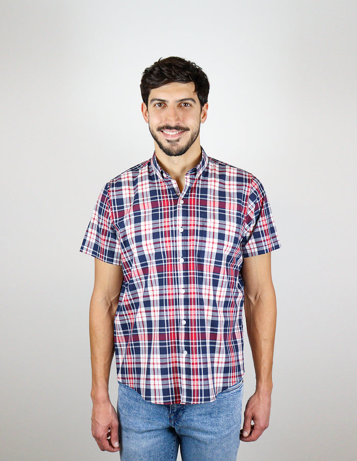 CAMISA MANGA CORTA MULTICOLOR CUADROS 100% ALGODÓN