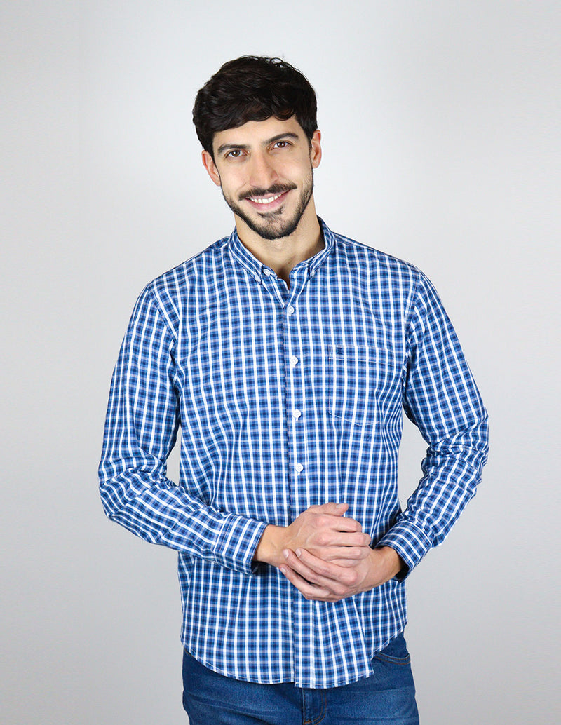 CAMISA MANGA LARGA AZUL CUADROS REF 2310489