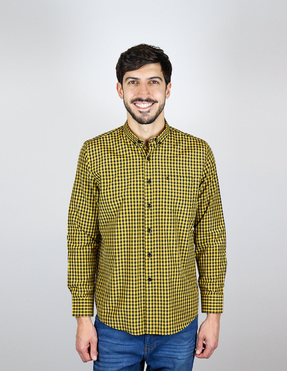 CAMISA MANGA LARGA AMARILLA CUADROS  REF 2310492