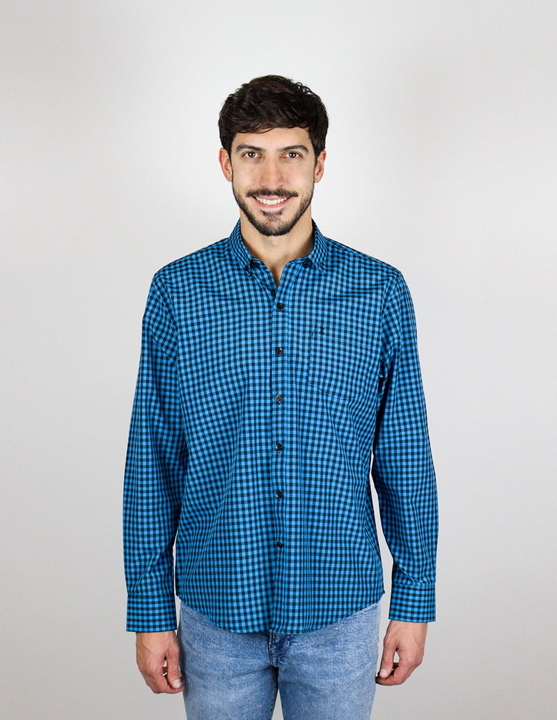 CAMISA MANGA LARGA AZUL CUADROS  REF 2310494