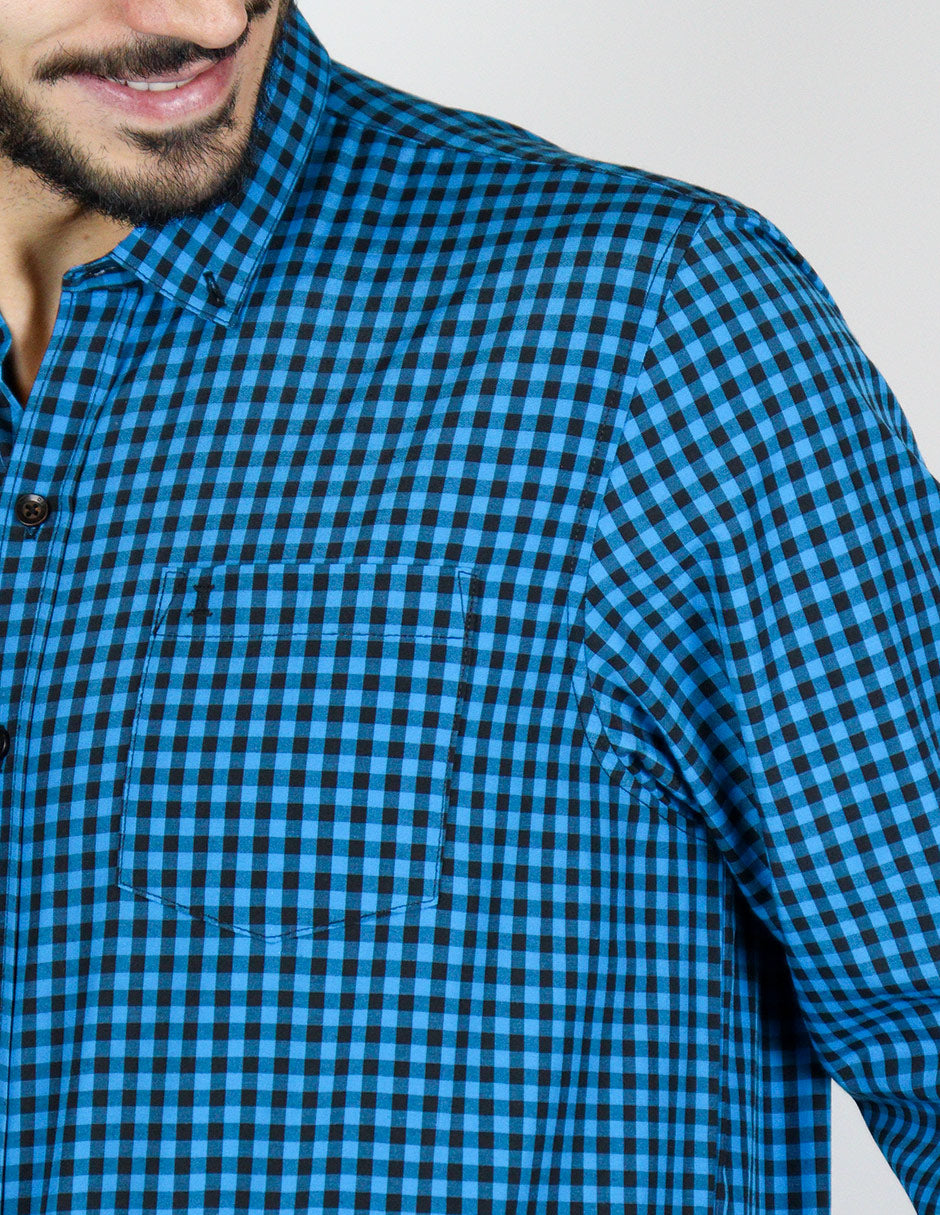 CAMISA MANGA LARGA AZUL CUADROS  REF 2310494