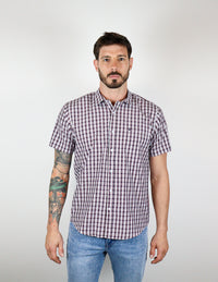 CAMISA MANGA CORTA CAFE CUADROS REF 2310506