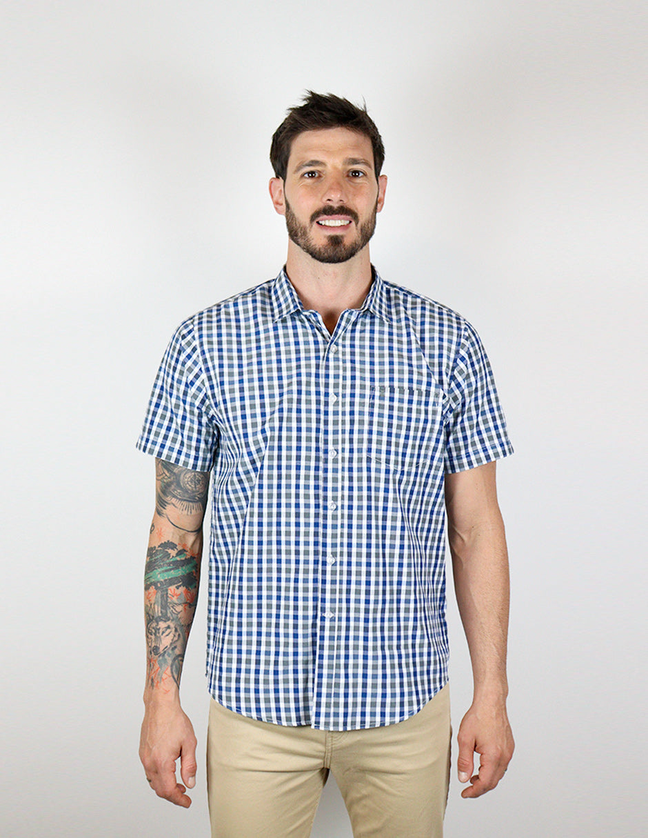 CAMISA MANGA CORTA AZUL CUADROS  REF 2310507