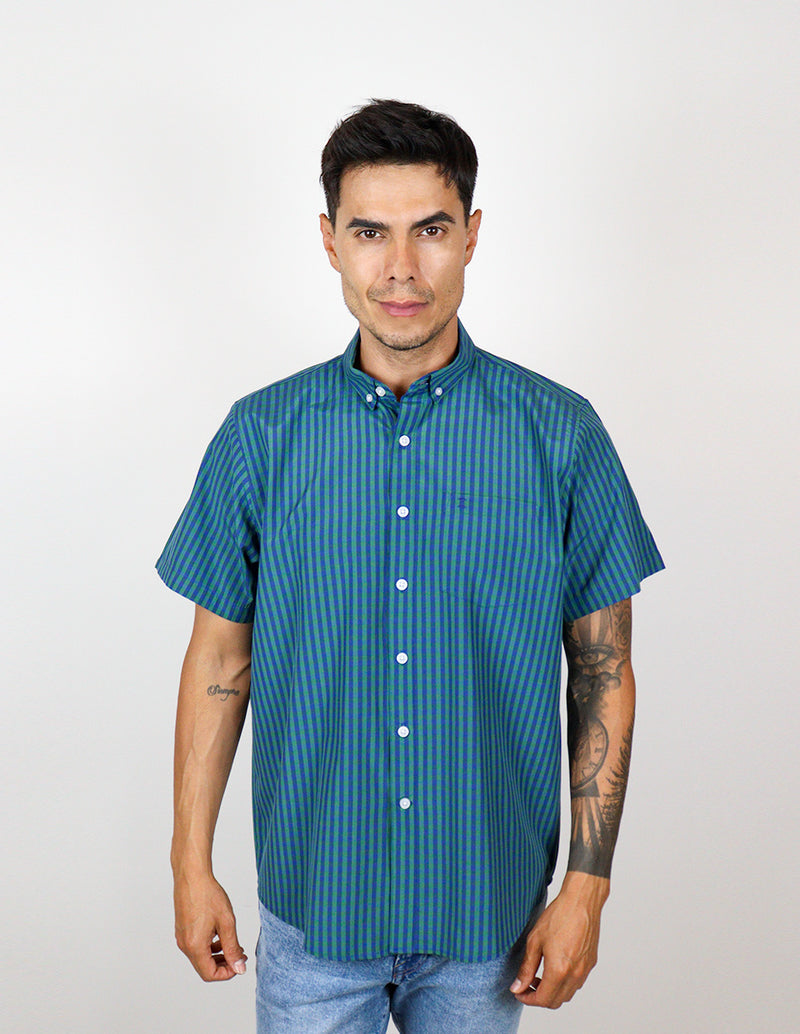 CAMISA MANGA CORTA AZUL CUADROS  REF 2310509