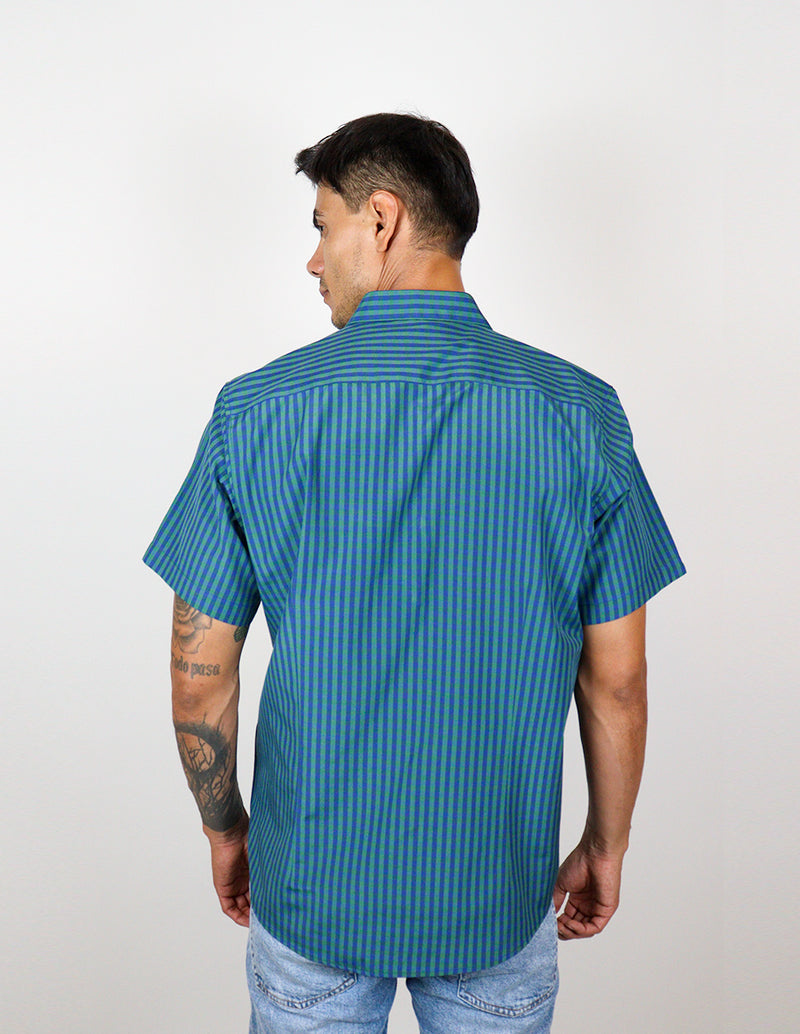 CAMISA MANGA CORTA AZUL CUADROS  REF 2310509