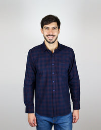 CAMISA MANGA LARGA AZUL CUADROS PANA 100% ALGODÓN  REF 2310517