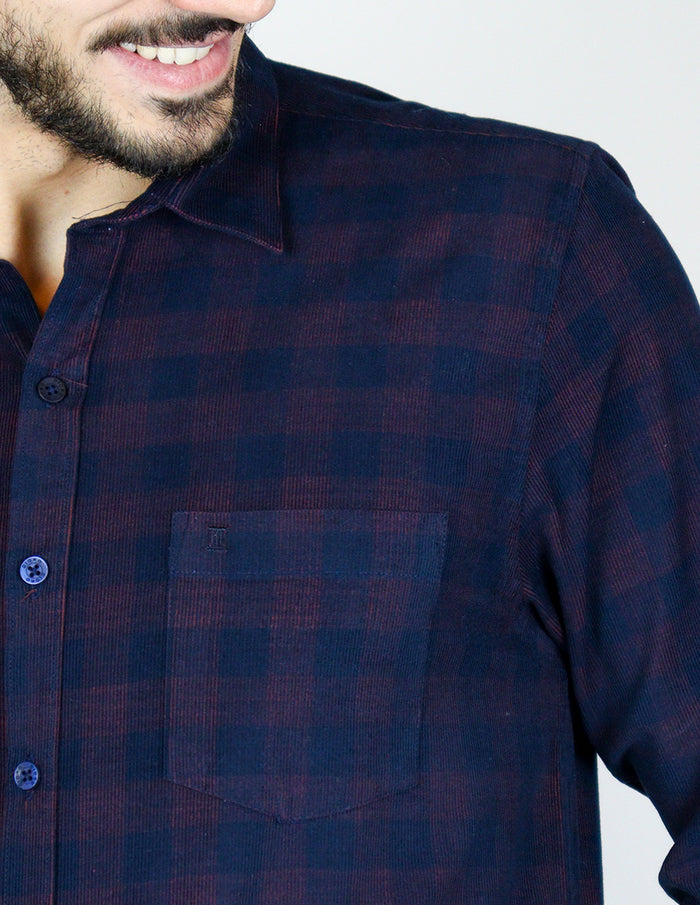 CAMISA MANGA LARGA AZUL CUADROS PANA