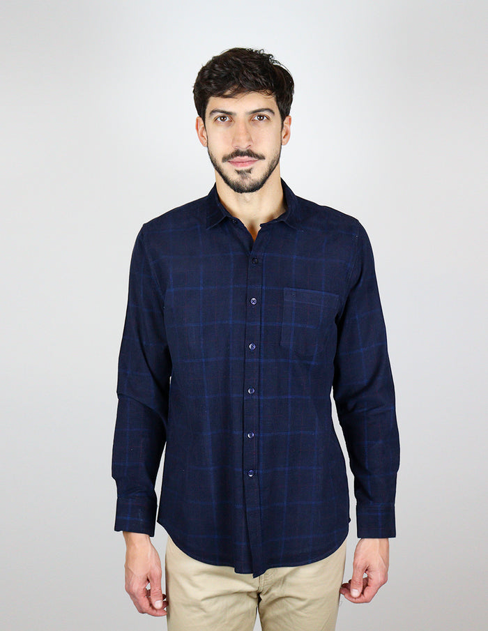 CAMISA MANGA LARGA AZUL CUADROS PANA 100% ALGODÓN REF 2310529