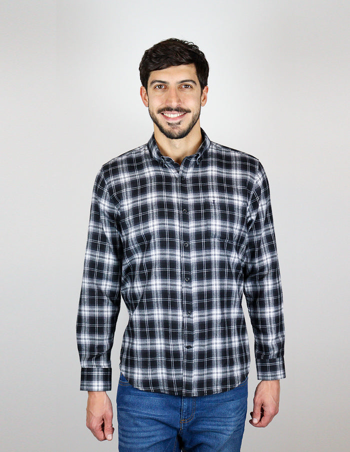 CAMISA MANGA LARGA NEGRA CUADROS FRANELA REF 2310563