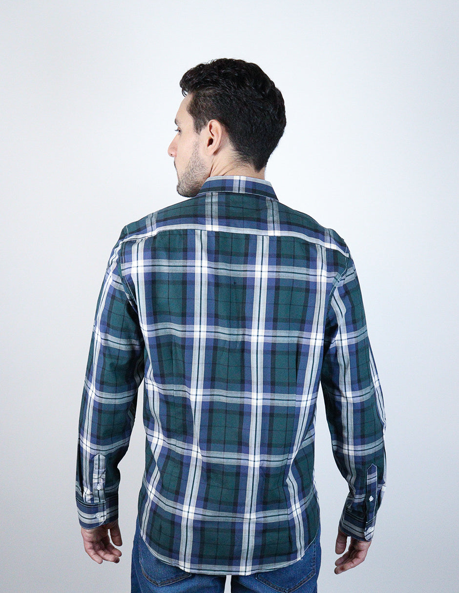 Camisa de Vestir Dioro Manga Larga Cuadros Verde