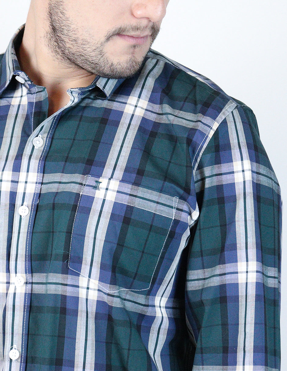 Camisa de Vestir Dioro Manga Larga Cuadros Verde