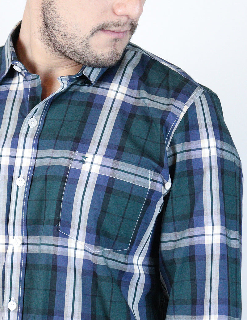 Camisa de Vestir Dioro Manga Larga Cuadros Verde