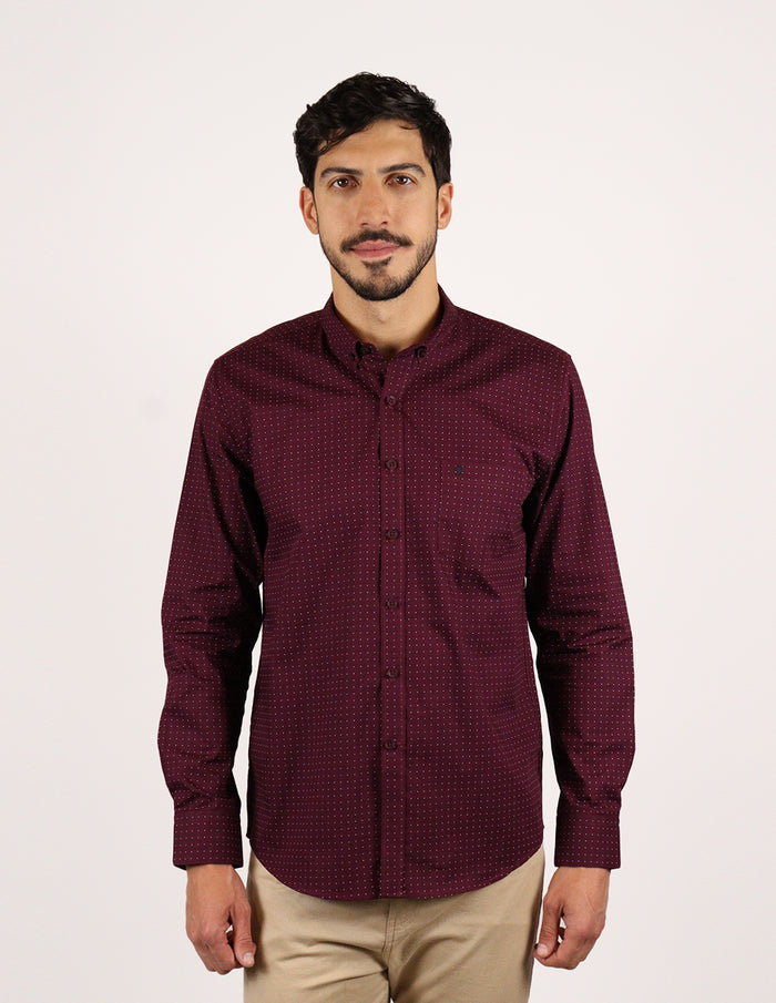 CAMISA MANGA LARGA VINO ESTAMPADO 100% ALGODÓN  REF 2311572