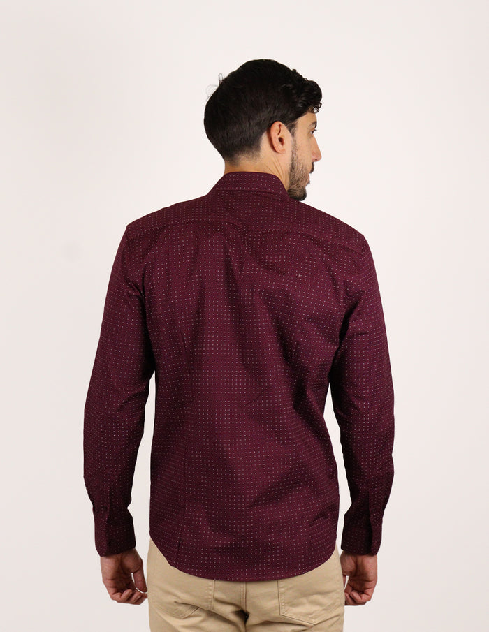 CAMISA MANGA LARGA VINO ESTAMPADO 100% ALGODÓN  REF 2311572